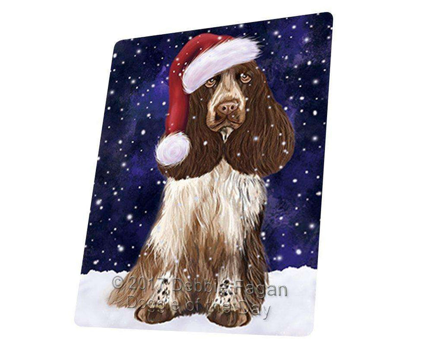 Let it Snow Christmas Holiday Cocker Spaniel Dog Wearing Santa Hat Tempered Cutting Board (Small)