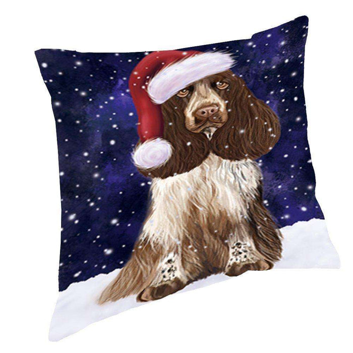 Let it Snow Christmas Holiday Cocker Spaniel Dog Wearing Santa Hat Throw Pillow D447