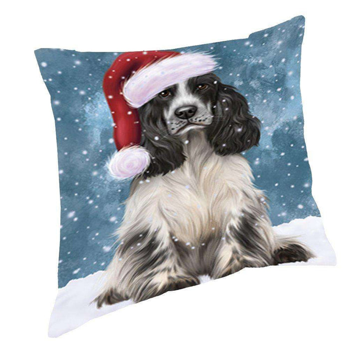 Let it Snow Christmas Holiday Cocker Spaniel Dog Wearing Santa Hat Throw Pillow D448