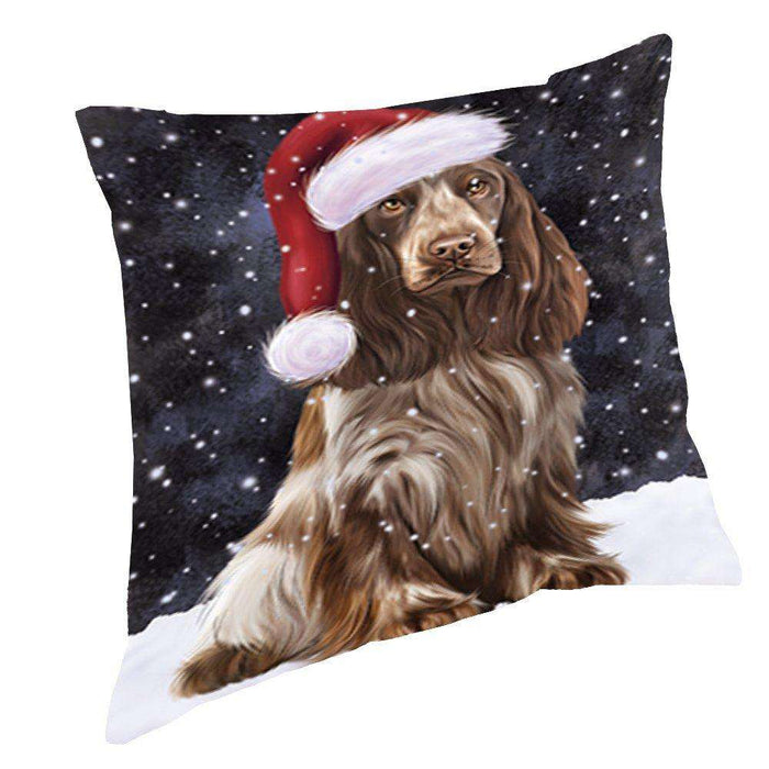 Let it Snow Christmas Holiday Cocker Spaniel Dog Wearing Santa Hat Throw Pillow D449
