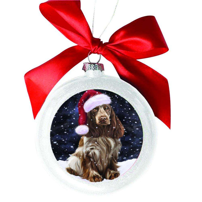 Let it Snow Christmas Holiday Cocker Spaniel Dog White Round Ball Christmas Ornament WBSOR48551