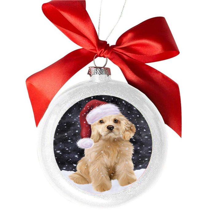 Let it Snow Christmas Holiday Cocker Spaniel Dog White Round Ball Christmas Ornament WBSOR48932