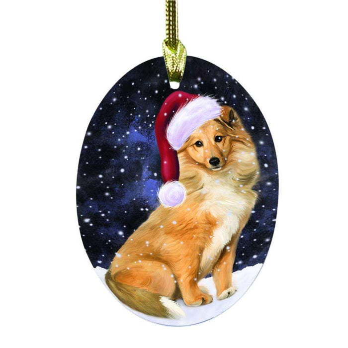Let it Snow Christmas Holiday Collie Dog Oval Glass Christmas Ornament OGOR48554