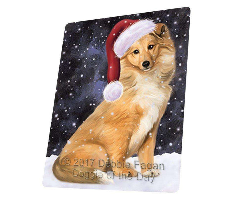 Let it Snow Christmas Holiday Collie Dog Wearing Santa Hat Art Portrait Print Woven Throw Sherpa Plush Fleece Blanket D084