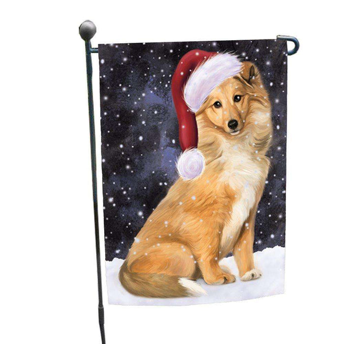 Let it Snow Christmas Holiday Collie Dog Wearing Santa Hat Garden Flag