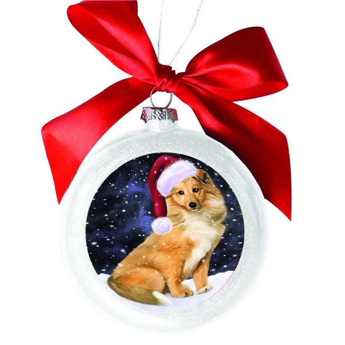 Let it Snow Christmas Holiday Collie Dog White Round Ball Christmas Ornament WBSOR48554