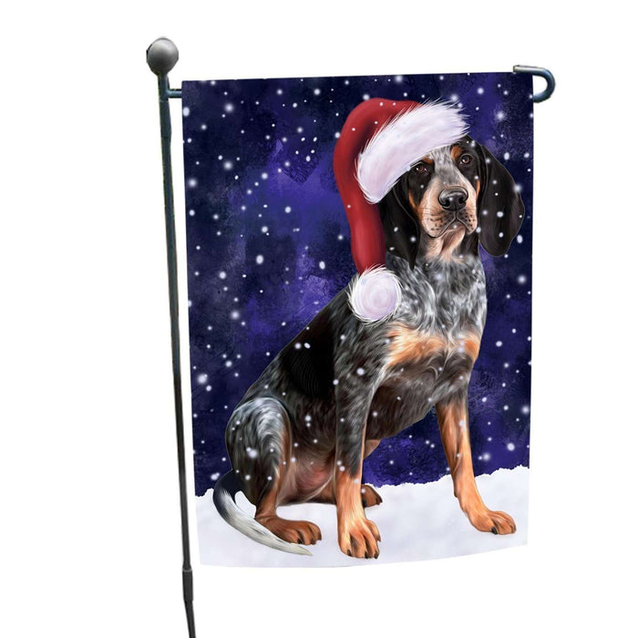 Let it Snow Christmas Holiday Coonhound Bluetick Dog Wearing Santa Hat Garden Flag FLG026