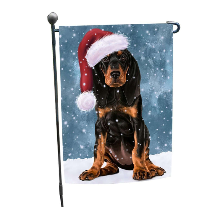 Let it Snow Christmas Holiday Coonhound Dog Wearing Santa Hat Garden Flag FLG025