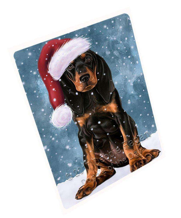 Let it Snow Christmas Holiday Coonhound Dog Wearing Santa Hat Large Refrigerator / Dishwasher Magnet D026