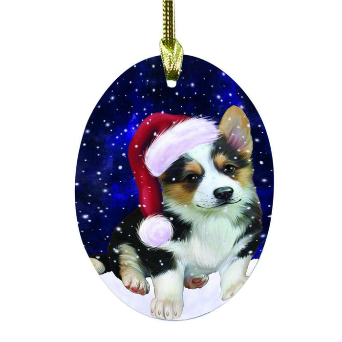 Let it Snow Christmas Holiday Corgi Dog Oval Glass Christmas Ornament OGOR48558