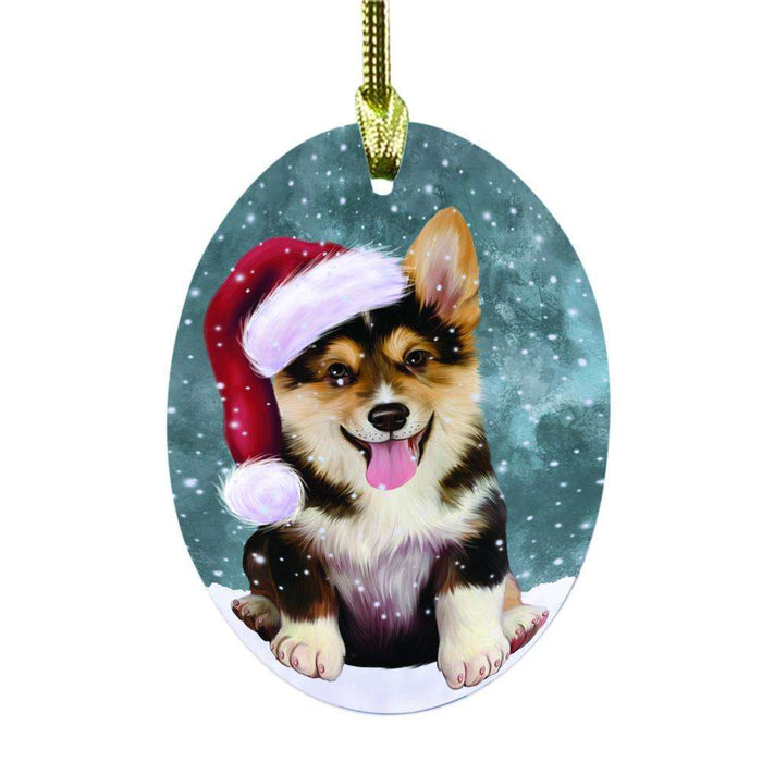 Let it Snow Christmas Holiday Corgi Dog Oval Glass Christmas Ornament OGOR48559