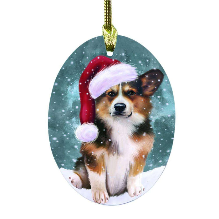 Let it Snow Christmas Holiday Corgi Dog Oval Glass Christmas Ornament OGOR48560