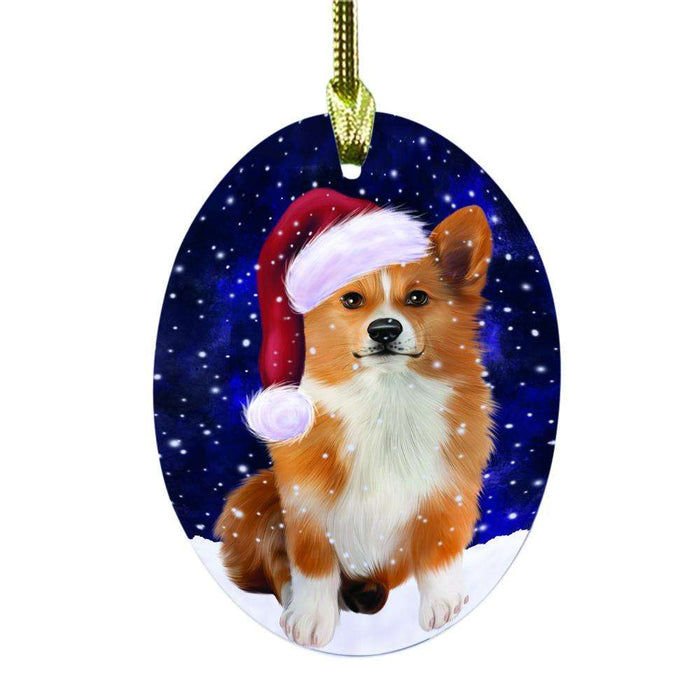 Let it Snow Christmas Holiday Corgi Dog Oval Glass Christmas Ornament OGOR48561