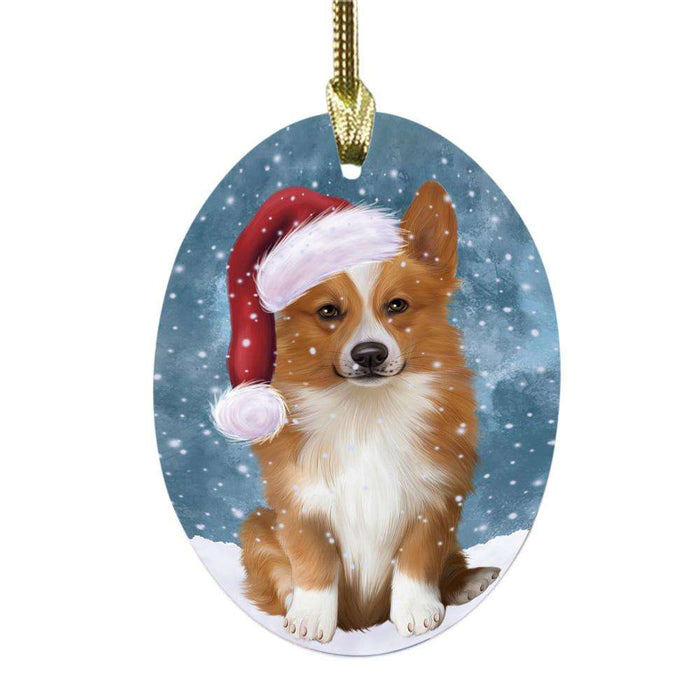 Let it Snow Christmas Holiday Corgi Dog Oval Glass Christmas Ornament OGOR48562