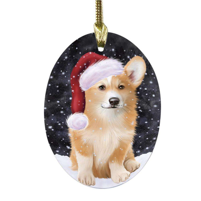 Let it Snow Christmas Holiday Corgi Dog Oval Glass Christmas Ornament OGOR48563