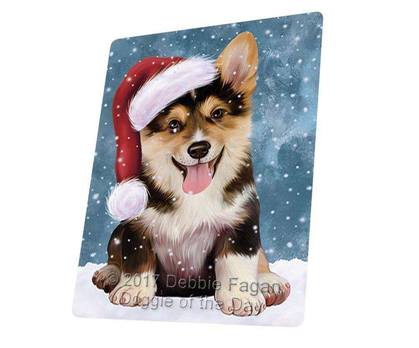Let it Snow Christmas Holiday Corgi Dog Wearing Santa Hat Art Portrait Print Woven Throw Sherpa Plush Fleece Blanket