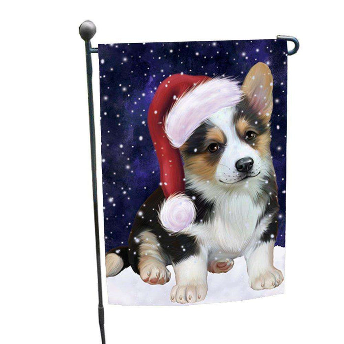 Let it Snow Christmas Holiday Corgi Dog Wearing Santa Hat Garden Flag