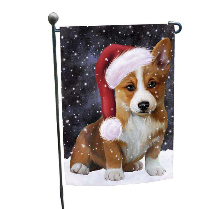 Let it Snow Christmas Holiday Corgi Dog Wearing Santa Hat Garden Flag