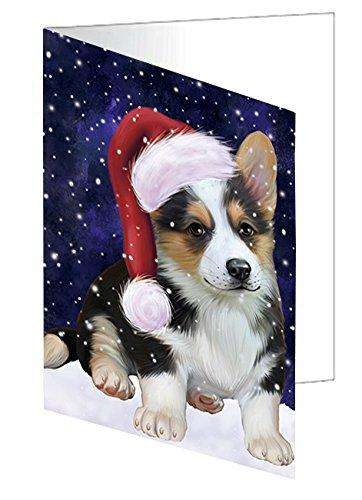 Let it Snow Christmas Holiday Corgi Dog Wearing Santa Hat Handmade Artwork Assorted Pets Greeting Cards and Note Cards with Envelopes for All Occasions and Holiday Seasons