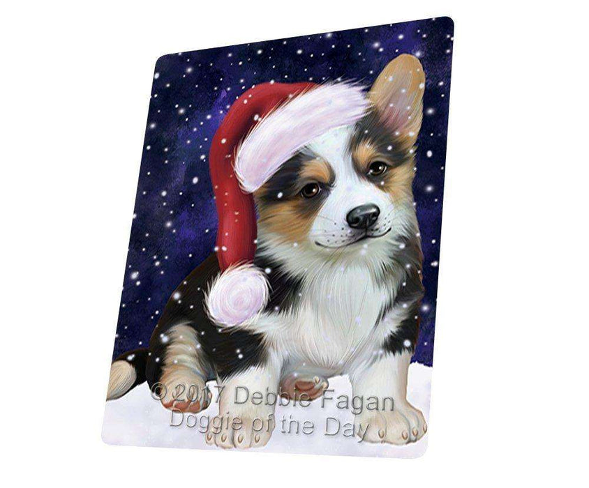 Let It Snow Christmas Holiday Corgi Dog Wearing Santa Hat Magnet Mini (3.5" x 2")