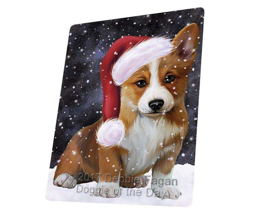 Let It Snow Christmas Holiday Corgi Dog Wearing Santa Hat Magnet Mini (3.5" x 2")