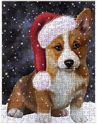 Let it Snow Christmas Holiday Corgi Dog Wearing Santa Hat Puzzle with Photo Tin D363