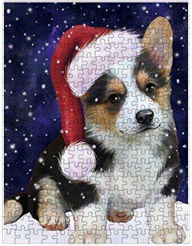 Let it Snow Christmas Holiday Corgi Dog Wearing Santa Hat Puzzle with Photo Tin D364