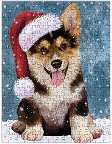 Let it Snow Christmas Holiday Corgi Dog Wearing Santa Hat Puzzle with Photo Tin D365