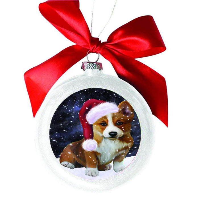 Let it Snow Christmas Holiday Corgi Dog White Round Ball Christmas Ornament WBSOR48557
