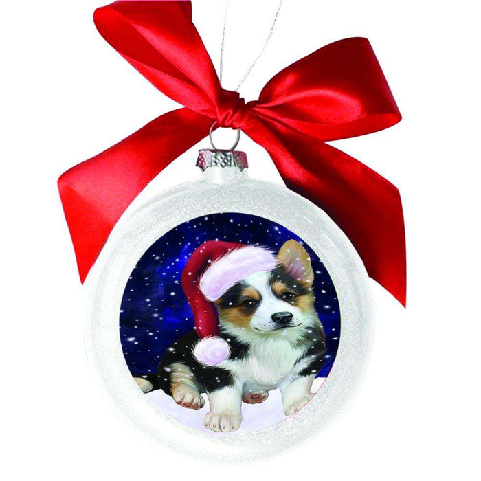 Let it Snow Christmas Holiday Corgi Dog White Round Ball Christmas Ornament WBSOR48558