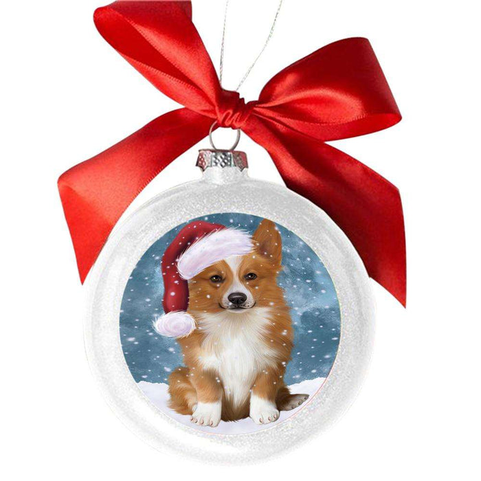Let it Snow Christmas Holiday Corgi Dog White Round Ball Christmas Ornament WBSOR48562