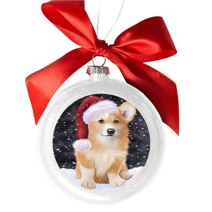 Let it Snow Christmas Holiday Corgi Dog White Round Ball Christmas Ornament WBSOR48563