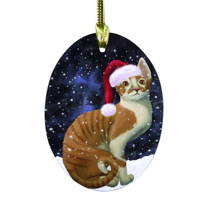 Let it Snow Christmas Holiday Cornish Red Cat Oval Glass Christmas Ornament OGOR48564