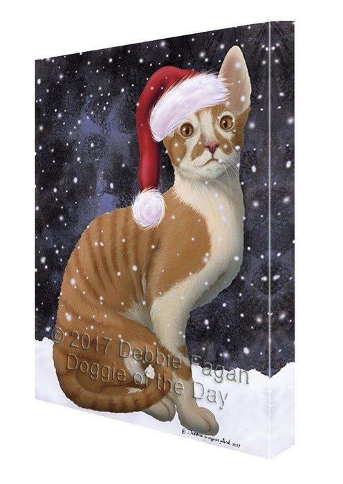 Let it Snow Christmas Holiday Cornish Red Cat Wearing Santa Hat Canvas Wall Art
