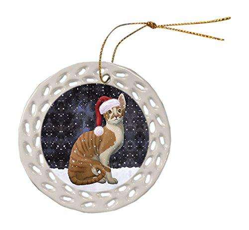Let it Snow Christmas Holiday Cornish Red Cat Wearing Santa Hat Ceramic Doily Ornament D085