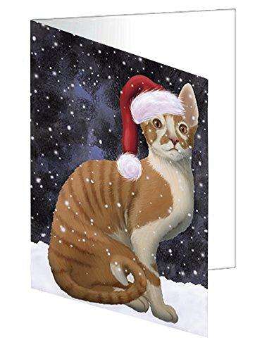 Let it Snow Christmas Holiday Cornish Red Cat Wearing Santa Hat Handmade Artwork Assorted Pets Greeting Cards and Note Cards with Envelopes for All Occasions and Holiday Seasons D399