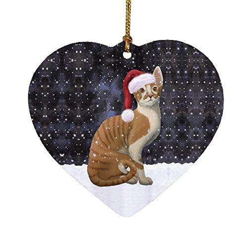 Let it Snow Christmas Holiday Cornish Red Cat Wearing Santa Hat Heart Ornament D293