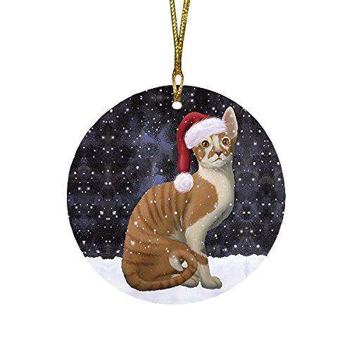 Let it Snow Christmas Holiday Cornish Red Cat Wearing Santa Hat Round Ornament D293