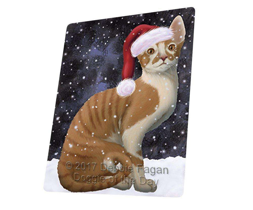 Let it Snow Christmas Holiday Cornish Red Cat Wearing Santa Hat Tempered Cutting Board