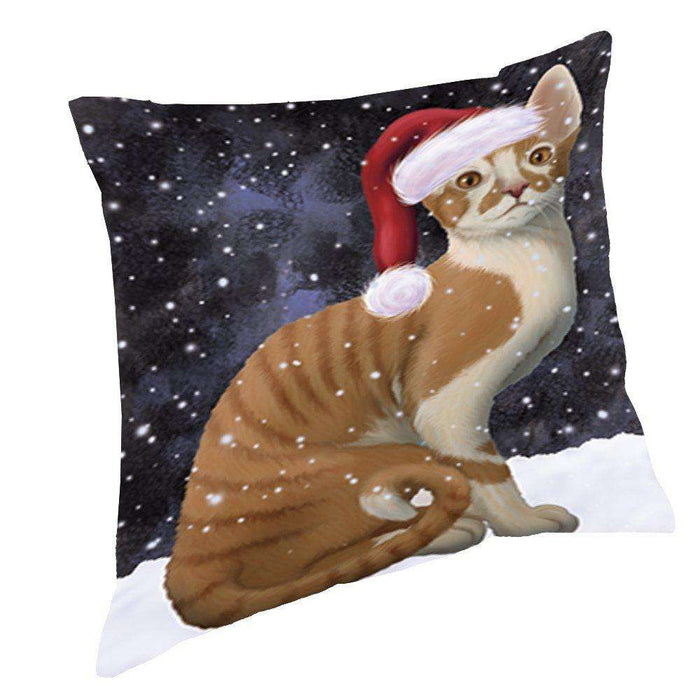 Let it Snow Christmas Holiday Cornish Red Cat Wearing Santa Hat Throw Pillow D451