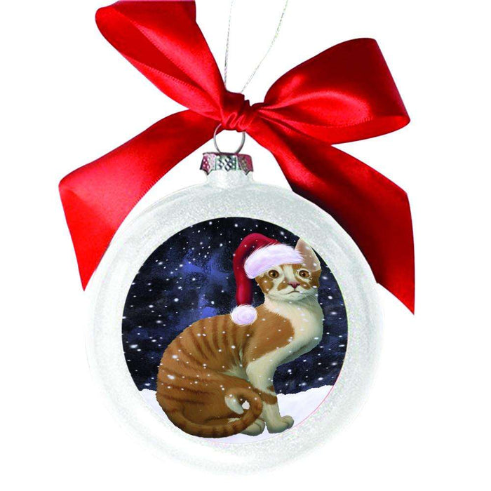 Let it Snow Christmas Holiday Cornish White Cat White Round Ball Christmas Ornament WBSOR48564