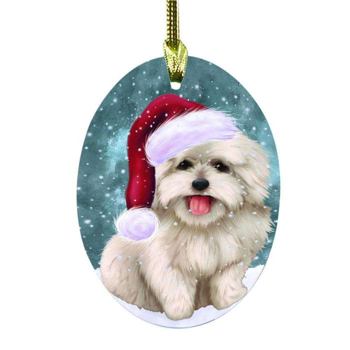 Let it Snow Christmas Holiday Coton De Tulear Dog Oval Glass Christmas Ornament OGOR48565