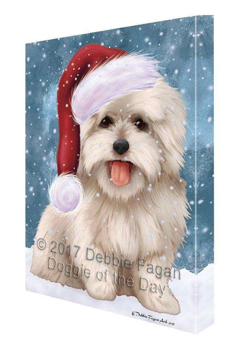 Let it Snow Christmas Holiday Coton De Tulear Dog Wearing Santa Hat Canvas Wall Art