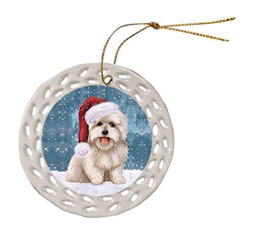 Let it Snow Christmas Holiday Coton De Tulear Dog Wearing Santa Hat Ceramic Doily Ornament D086