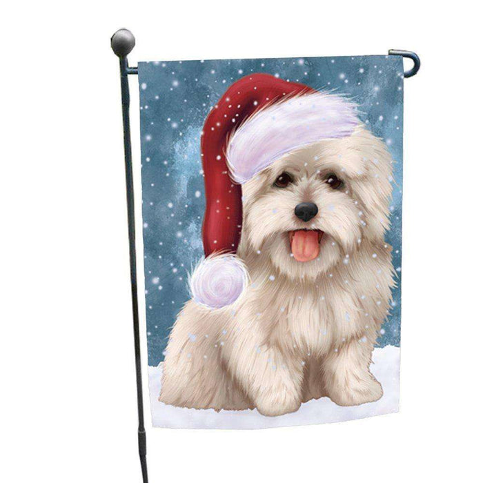 Let it Snow Christmas Holiday Coton De Tulear Dog Wearing Santa Hat Garden Flag