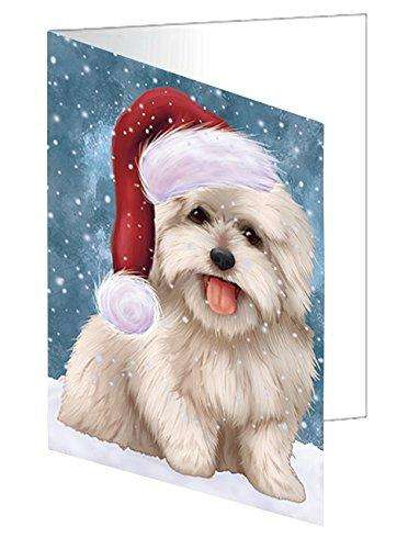 Let it Snow Christmas Holiday Coton De Tulear Dog Wearing Santa Hat Handmade Artwork Assorted Pets Greeting Cards and Note Cards with Envelopes for All Occasions and Holiday Seasons D400