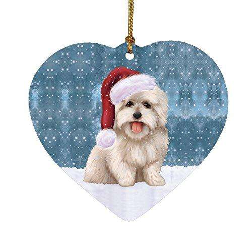 Let it Snow Christmas Holiday Coton De Tulear Dog Wearing Santa Hat Heart Ornament D294