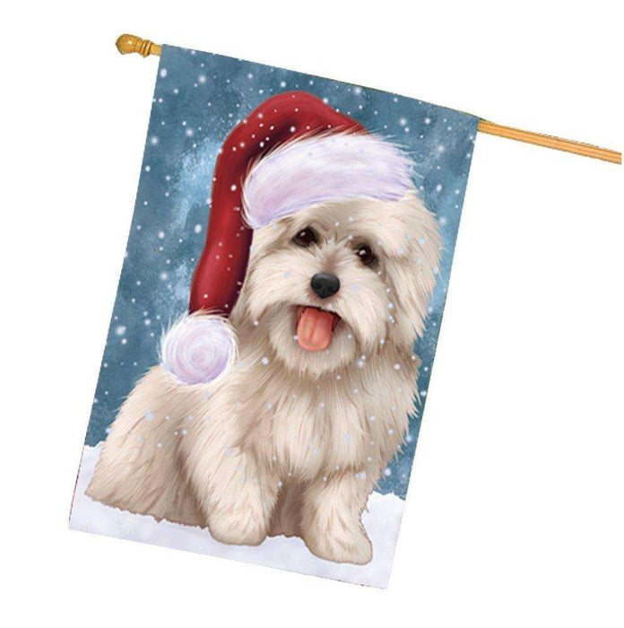 Let it Snow Christmas Holiday Coton De Tulear Dog Wearing Santa Hat House Flag