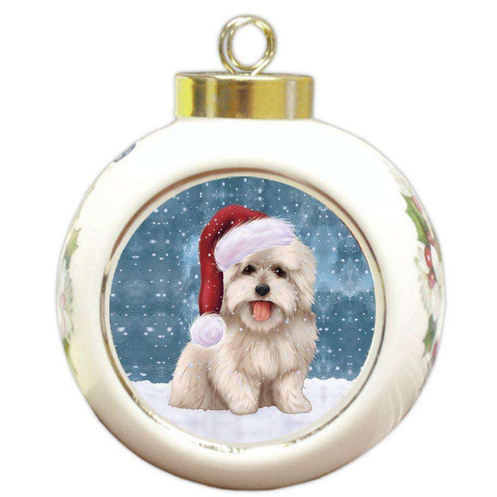 Let it Snow Christmas Holiday Coton De Tulear Dog Wearing Santa Hat Round Ball Ornament D294