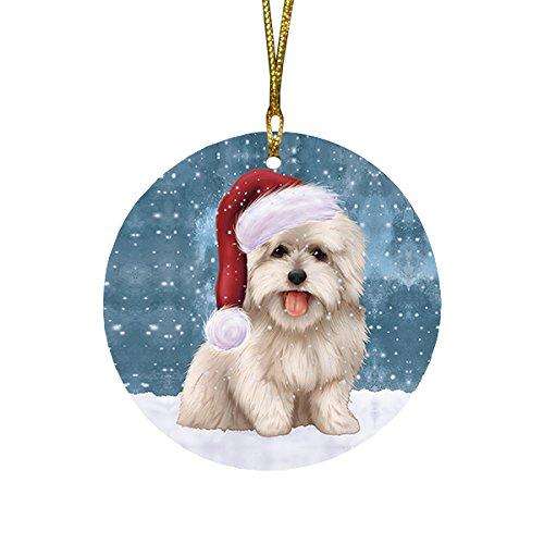 Let it Snow Christmas Holiday Coton De Tulear Dog Wearing Santa Hat Round Ornament D294